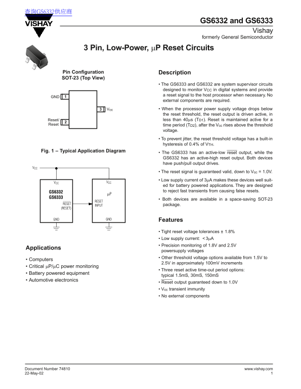 VISHAY GS6332 and GS6333 Data Sheet - Page 1