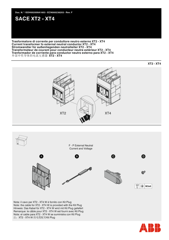 ABB Current Transformer for External Neutral Conductor XT2 - XT4 Manual - Page 1