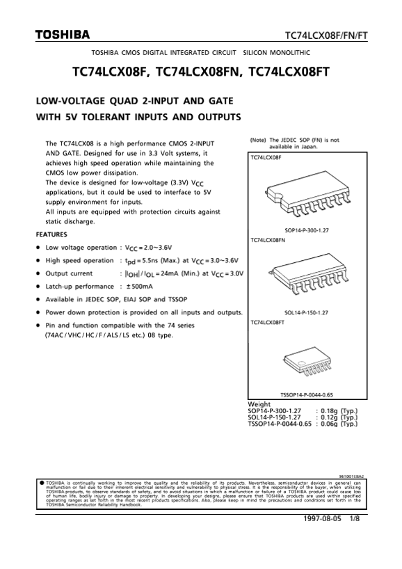 Toshiba TC74LCX08F FN FT Data Handbook - Page 1
