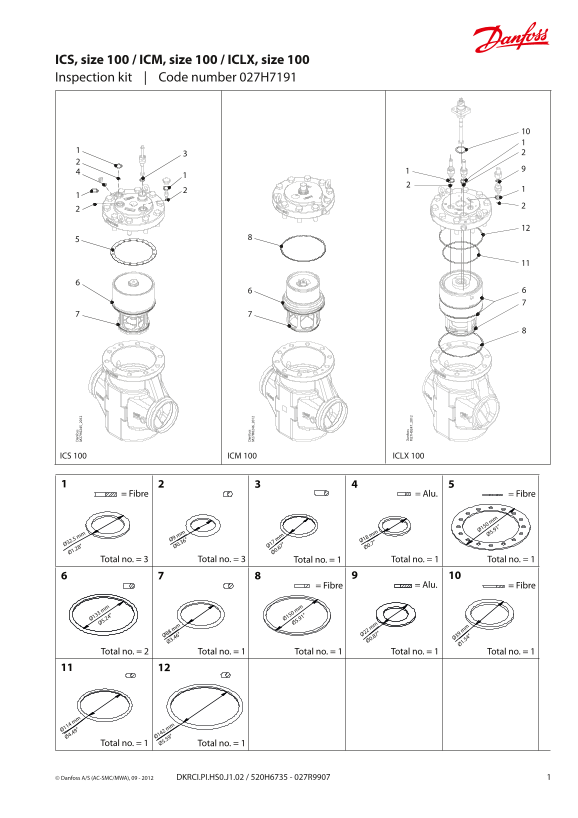 Danfoss Inspection Kit, ICS, Size 100 ICM, Size 100 ICLX, Size 100 - Code Number 027H7191 Installation Guide - Page 1