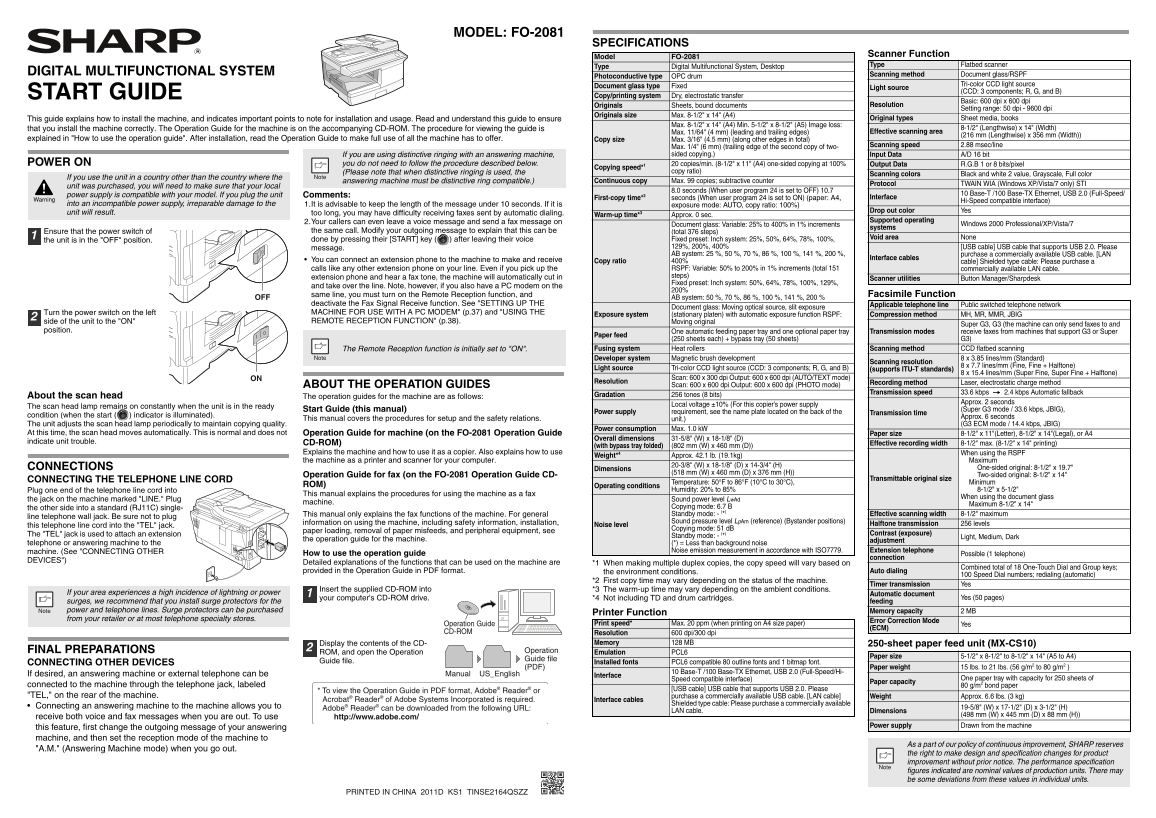 SHARP FO-2081 Quick User Guide - Page 1