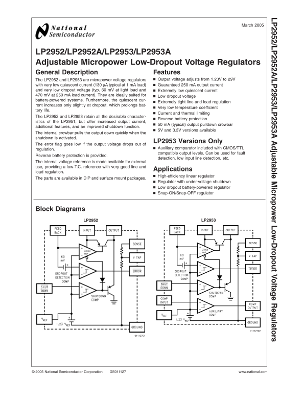 National Semiconductor LP2952 Data Sheet LP2952A LP2953 LP2953A Technical Manual - Page 1