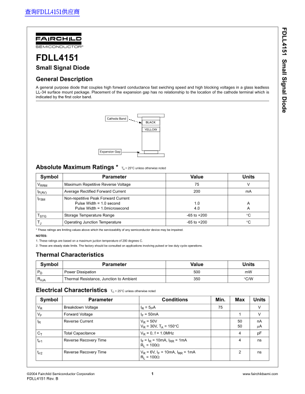 Fairchild FDLL4151 Data Handbook - Page 1
