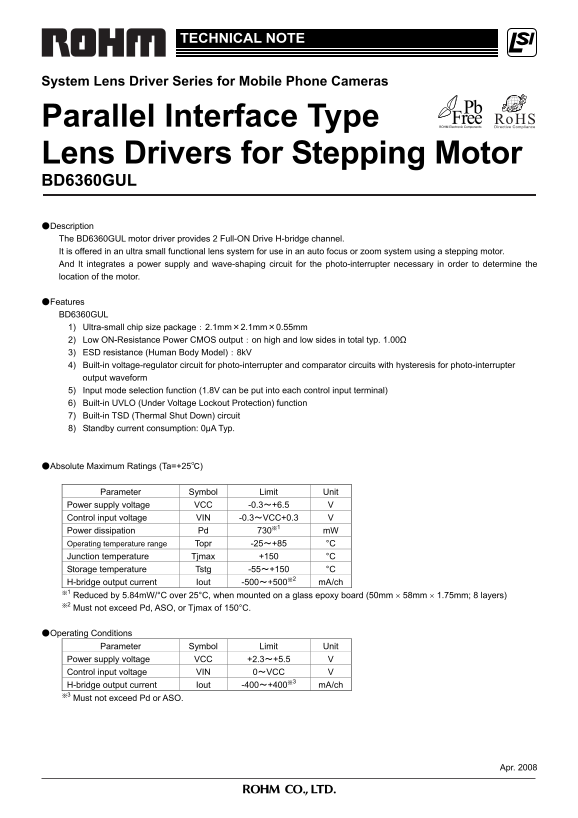 ROHM BD6360GUL Data Sheet / Manual - Page 1