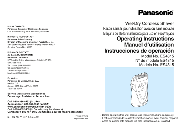 Panasonic ES4815 User's Guide and Instructions Manual - Page 1