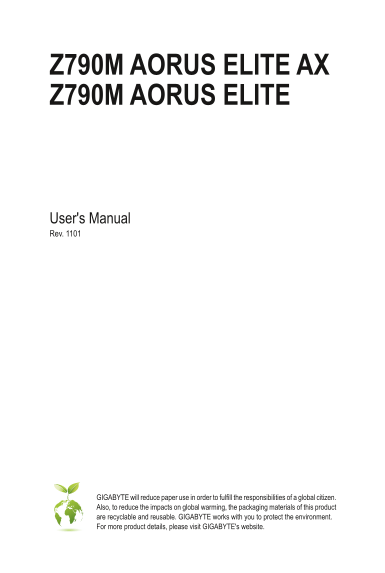 GIGABYTE Motherboard Z790M AORUS ELITE (Rev.1.0) User Manual - English (Version 1101) - Page 1