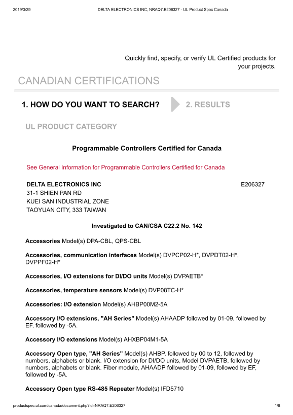 Delta Industrial Automation Text Display UL Online Certifications Directory (UL File Number E206327) - Page 1