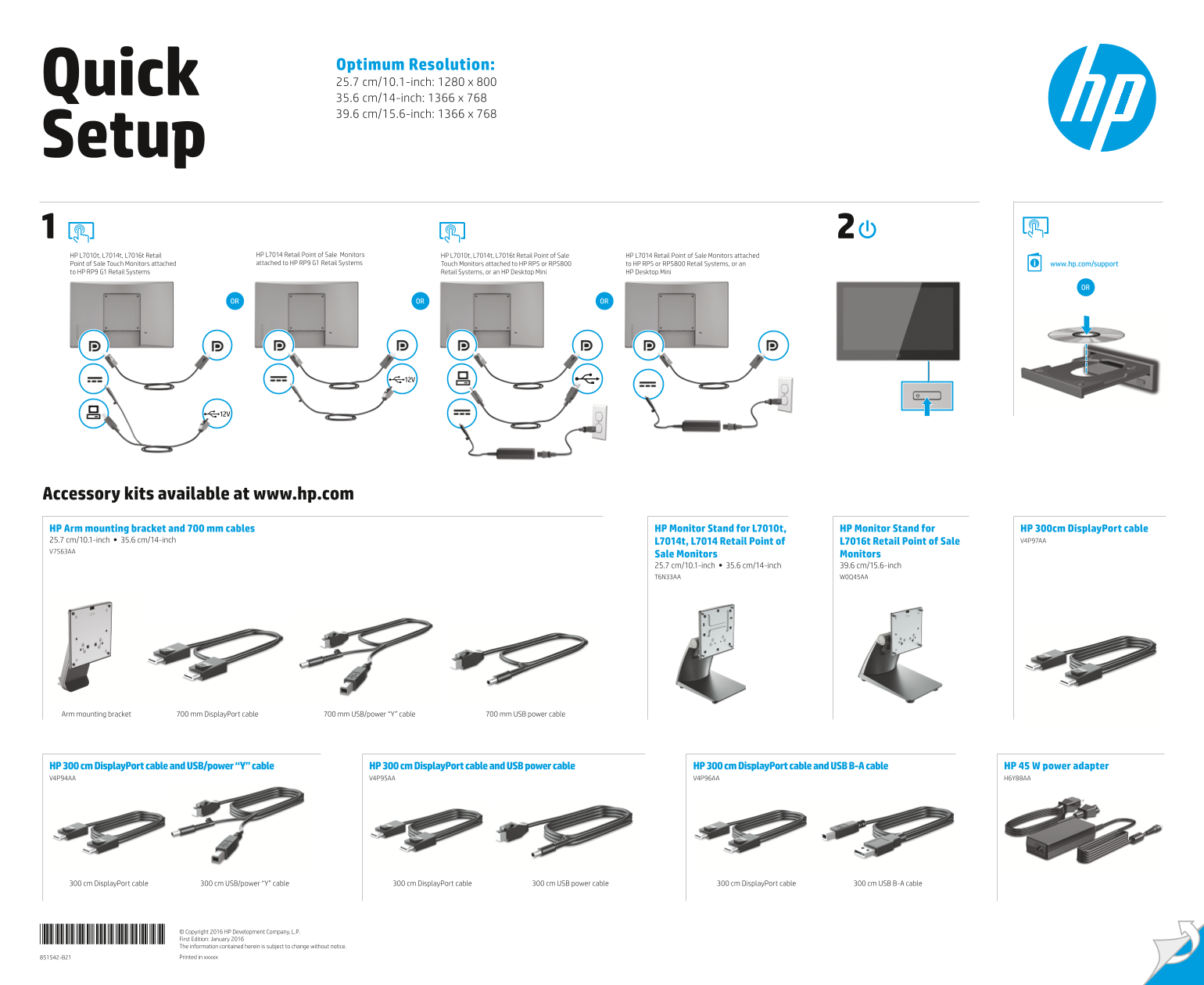 HP L7010t 10.1-inch Retail Touch Display Quick Installation Guide - Page 1