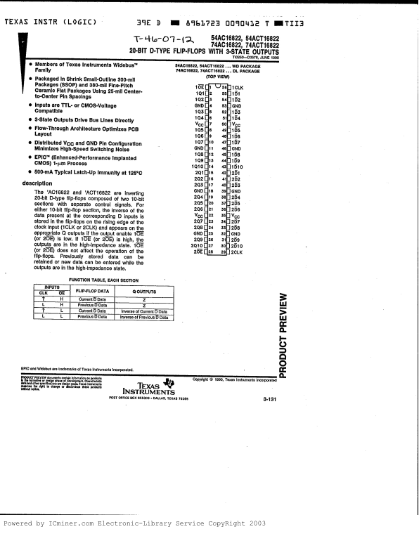 Texas Instruments 54AC16822 54ACT16822 74AC16822 74ACT16822 User Manual and Specifications - Page 1