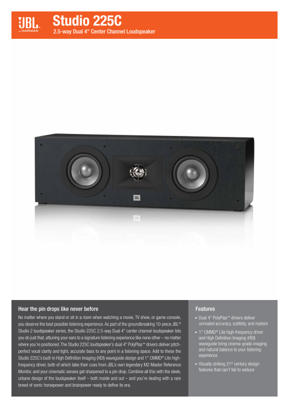 Studio 225C 2.5-Way Dual 4 Center Channel Speaker Configuration Guide - Page 1