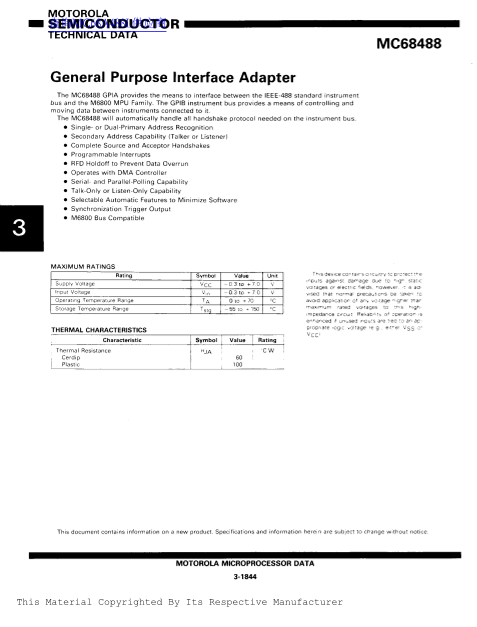 Motorola Semiconductor MC68488 Technical Data - Page 1