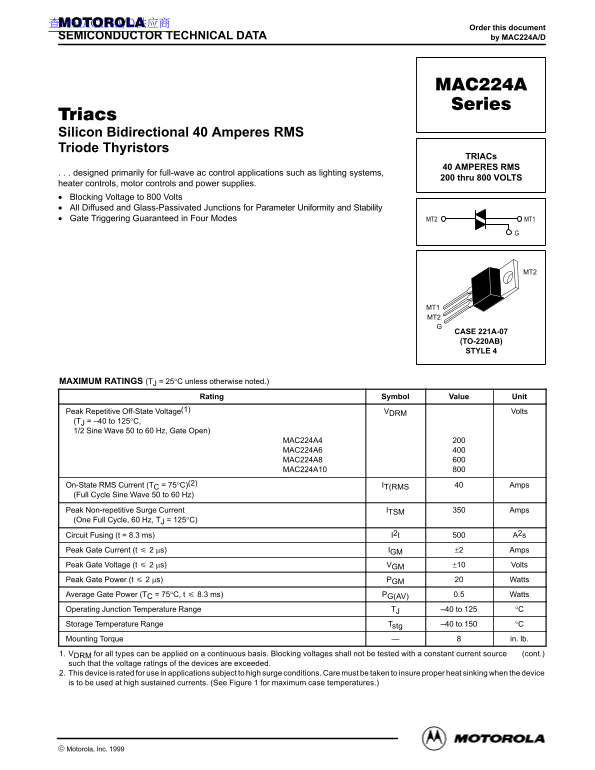 Motorola MAC24A Series Data Handbook - Page 1