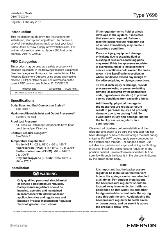 EMERSON Y696 Installation Guide - Page 1