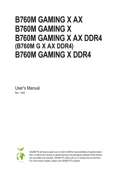 GIGABYTE B760M GAMING X AX (Rev.1.x) User Manual - Page 1