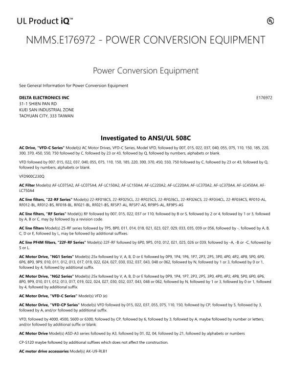Delta Industrial Automation Network Solution IFD Series Safety Certificate - Page 1