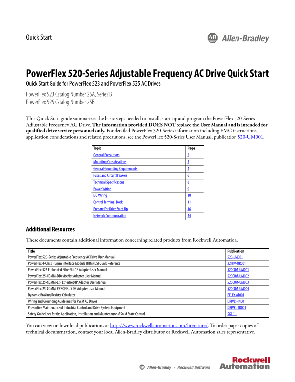 Rockwell Automation PowerFlex 520-Series Adjustable Frequency AC Drive Quick Start User's Guide - Page 1