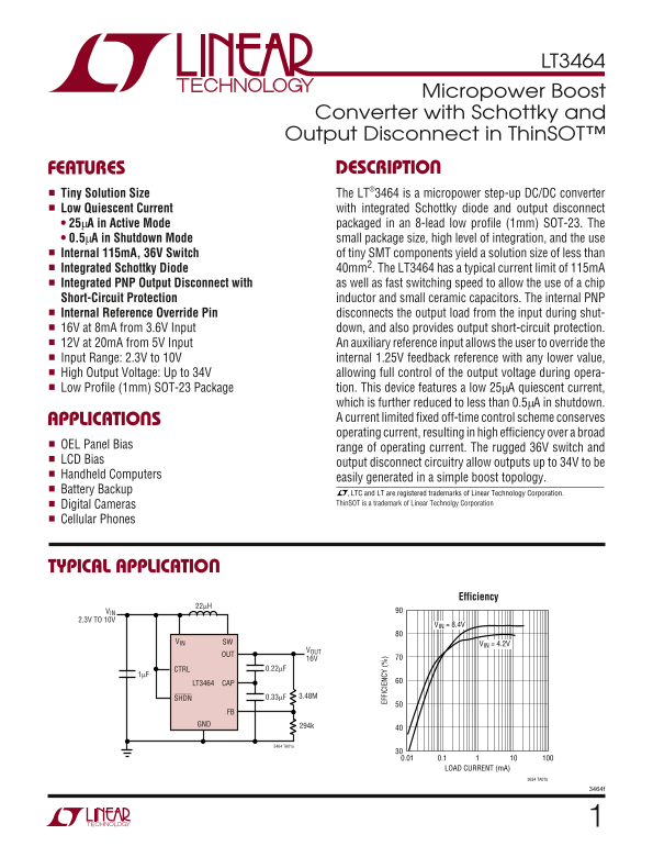 LINEAR TECHNOLOGY LT3464 User Guide - Page 1