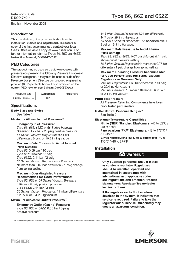 EMERSON 66 Series Installation Guide - Page 1