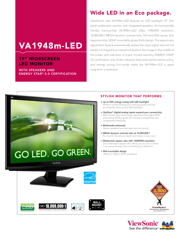 ViewSonic VA1948m - LED 19" WIDESCREEN LED MONITOR User Guide Manual - Page 1