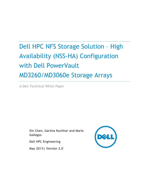 Dell HPC NFS Storage Solution  - High Availability NSS-HA Configuration with Dell PowerVault MD3260-MD3060e Storage Arrays User Guide and Technical Manual. - Page 1