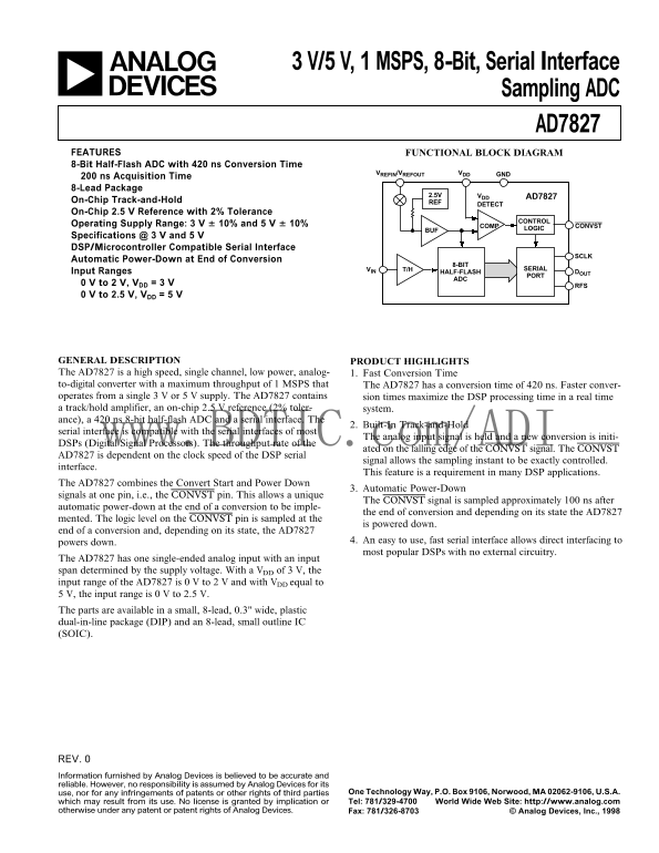 AD7827 Analog Devices Data Handbook/Manual - Page 1