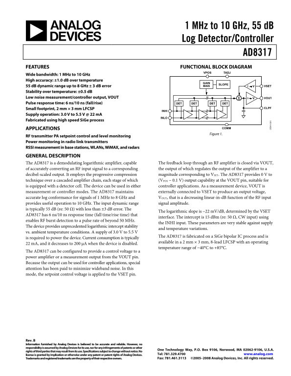 ANALOG DEVICES AD8317 Product Data Sheet - Page 1