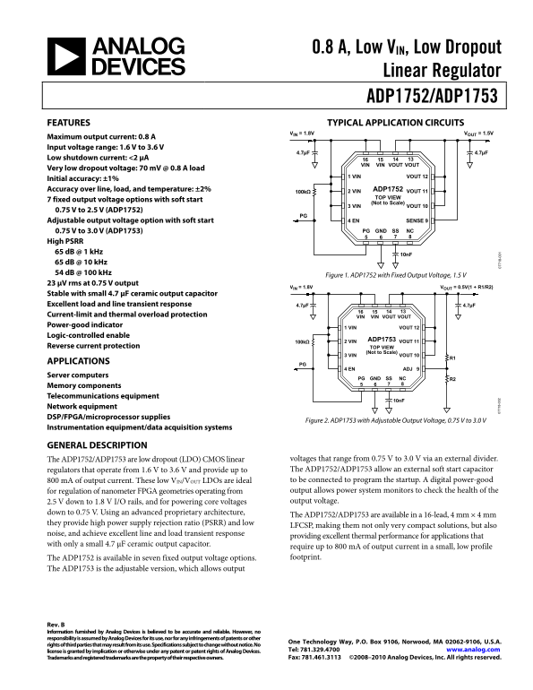 ANALOG DEVICES ADP1752 Data Sheet - Page 1