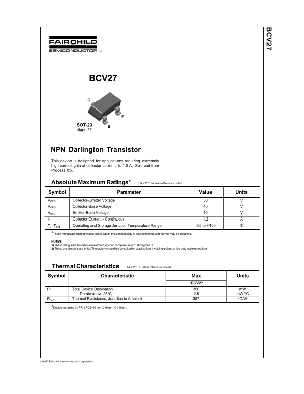 Fairchild BCV27 NPN Darlington Transistor User's Guide - Page 1