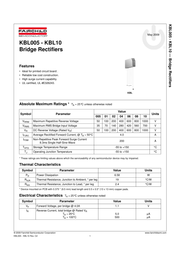 Fairchild KBL01 Data Handbook - Page 1