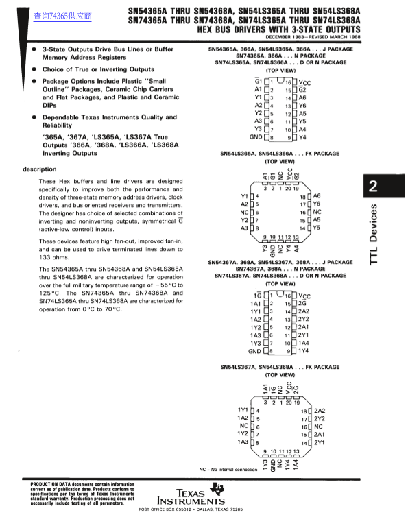 TEXAS INSTRUMENTS SN54365A Technical Specifications - Page 1