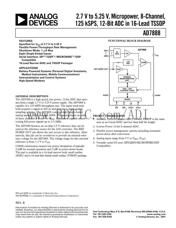 AD7888 Analog Devices Data Sheet Manual - Page 1