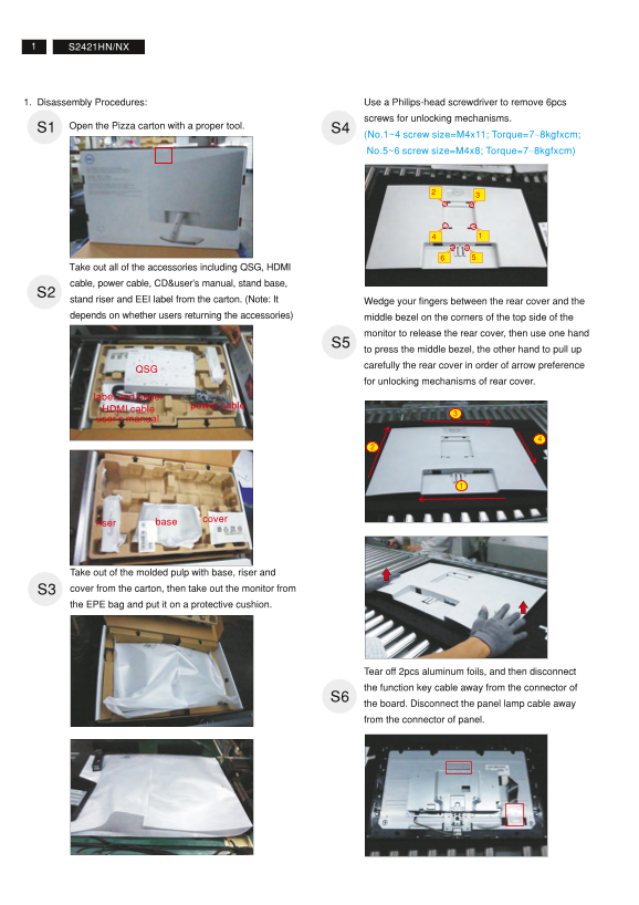 Dell S2421NX Monitor Teardown Instructions - Page 1