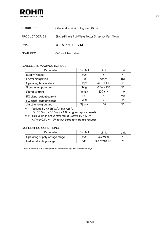 Rohm BH6766FVM Data Manual/Sheet - Page 1