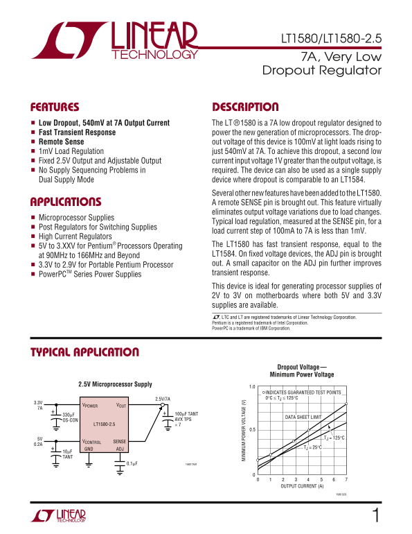 LINEAR TECHNOLOGY LT1580 LT1580-2.5 Specifications User Guide - Page 1