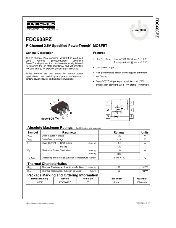 Fairchild FDC608PZ Product Specifications Sheet - Page 1