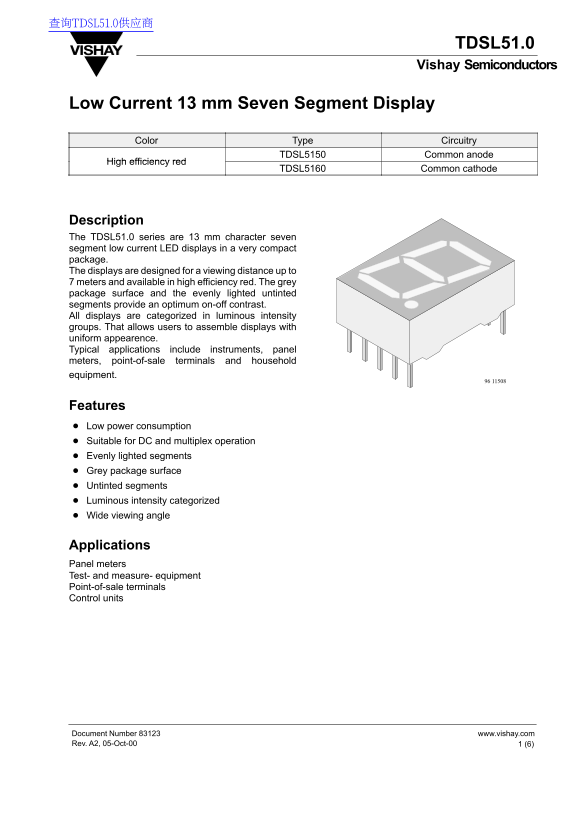 Vishay TDSL51.0 Data Sheet - Page 1