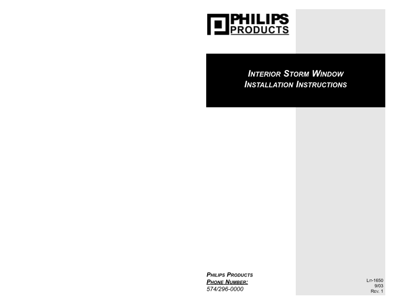 PHILIPS Interior Storm Window Installation Instructions - Page 1