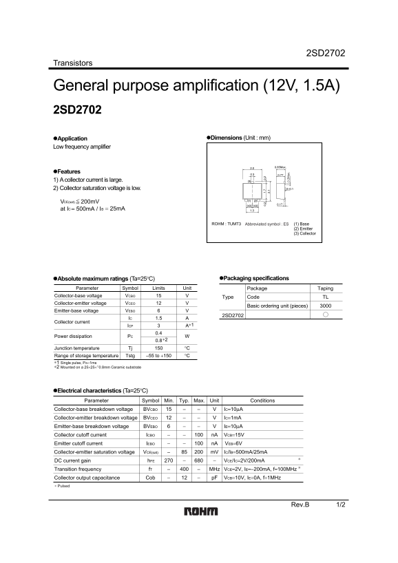 ROHM 2SD2702 User Guide - Page 1