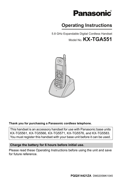 Panasonic KX-TGA551 User's Manual - Page 1