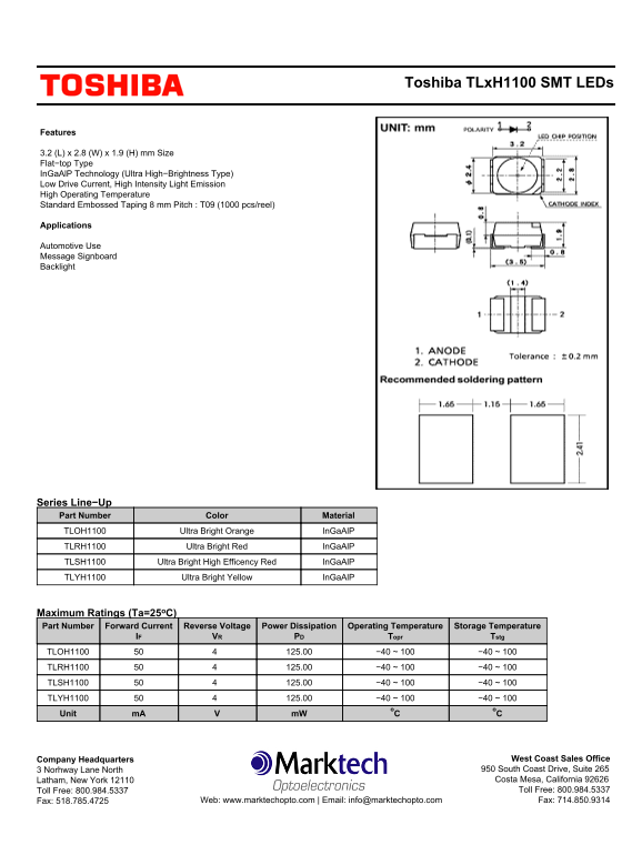 Toshiba TLxH1100 SMT LEDs Data Handbook - Page 1