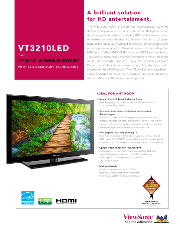 ViewSonic VT3210 LED 32 HDTV PC User Manual and Specifications - Page 1