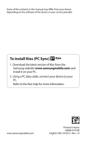Samsung Galaxy S G1 Quick User Guide (HongKong) - Page 1