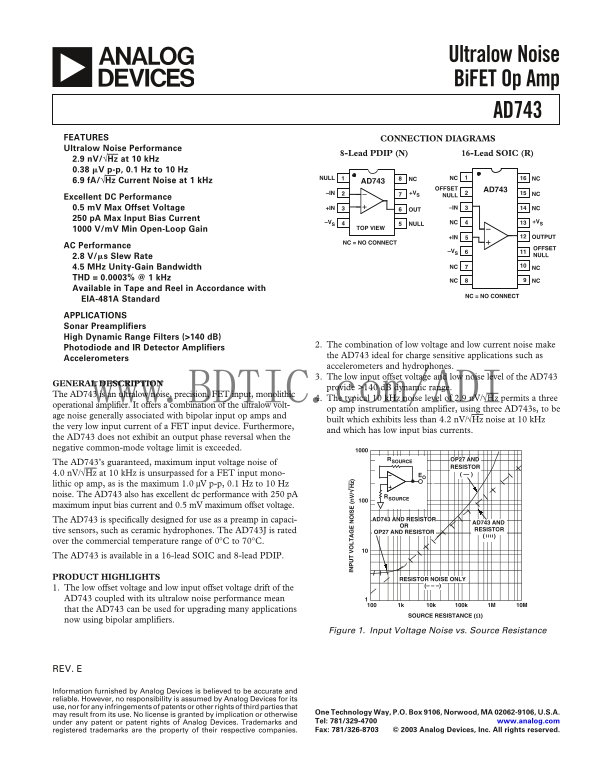 ANALOG DEVICES AD743 Data Sheet - Page 1