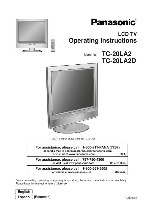 Panasonic TC-20LA2 TC-20LA2D User Guide and Owner's Manual - Page 1
