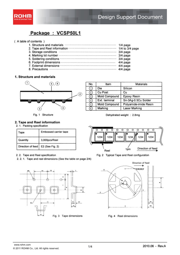 ROHM VCSP50L1 Data Manual (3) Specification Sheet User Guide - Page 1