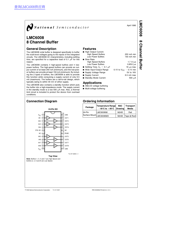 National LMC6008 Data Handbook/Specifications - Page 1