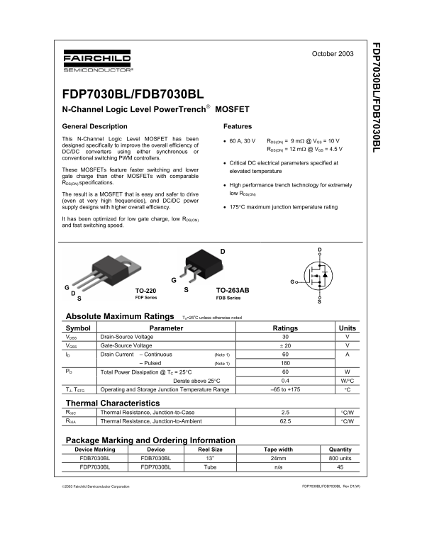 Fairchild FDP7030BL FDB7030BL User Manual - Page 1