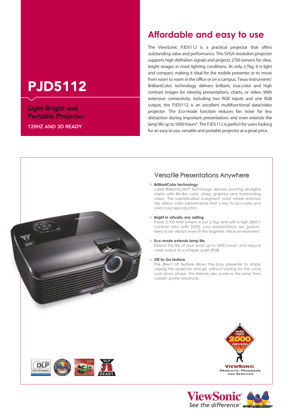 ViewSonic PJD5112 User Guide (2) - Specifications - Page 1