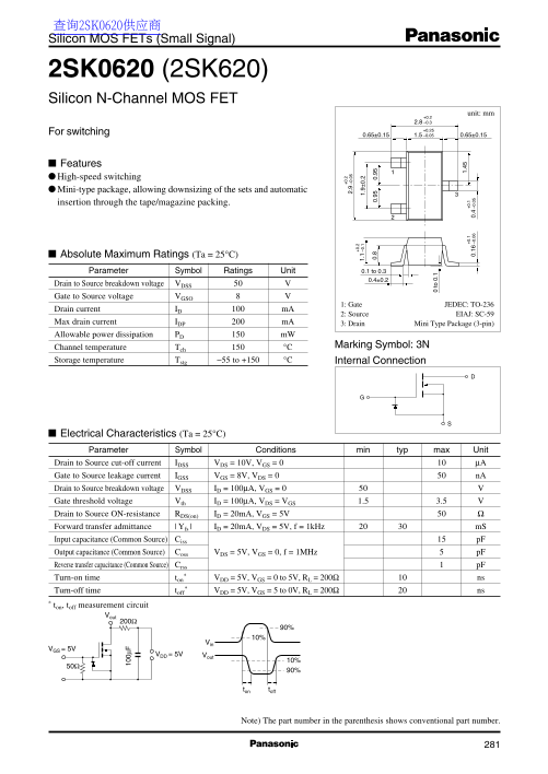 Panasonic 2SK0620 (2SK620) Data Handbook - Page 1