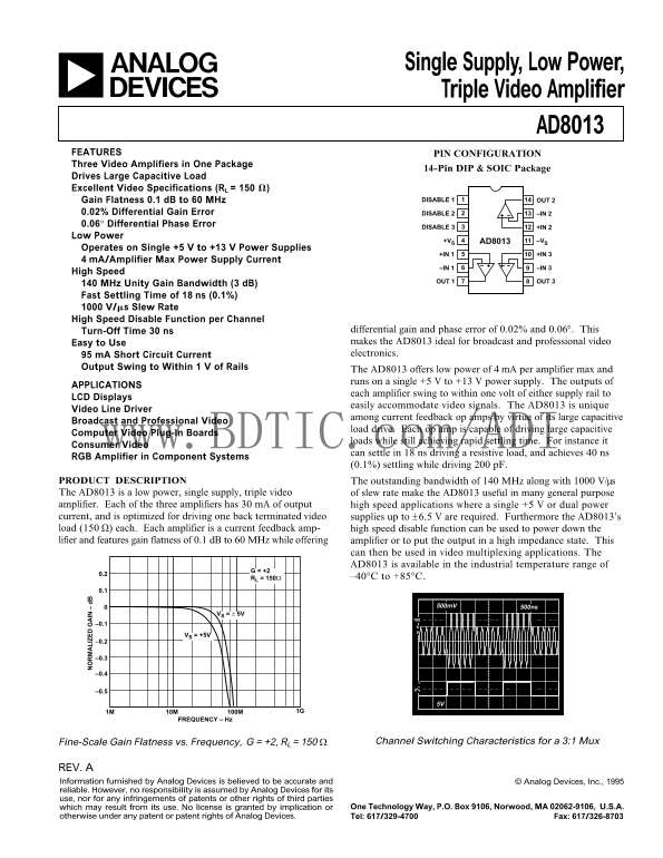 ANALOG DEVICES AD8013 Data Sheet - Page 1
